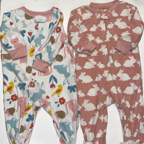 Two Carter’s full zip footie one piece bunny’s Easter animal print 6 months - Picture 2 of 6